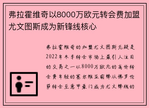 弗拉霍维奇以8000万欧元转会费加盟尤文图斯成为新锋线核心 弗拉霍维奇以8000万欧元转会费加盟尤文图斯成为新锋线核心